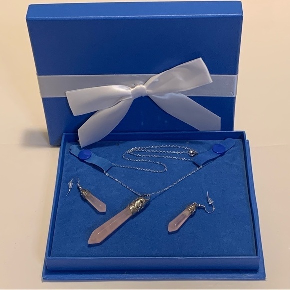 Natural Rose Quartz 925 Sterling Silver Earrings and necklace set - Picture 6 of 12